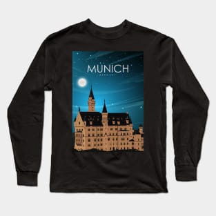 Munich Germany Caste Travel Poster at Night Long Sleeve T-Shirt